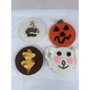Set of 9 VTG Handmade Needlepoint Coasters Cross-Stitch Easter Fall Baseball
